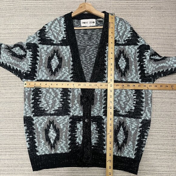 Vintage Point Zero Cardigan Sweater L Geometric Pattern Acrylic Ramie Blend - Picture 6 of 6